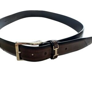 Canali Mens Size 95/110 Dark Brown Genuine Leather Belt Silver Buckle Italy Prep